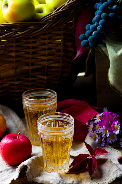 apple cider in vintage glass glasses - Photo, image