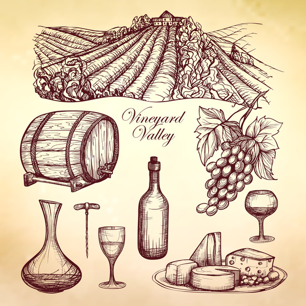 Колекція вино ескіз
 - Вектор, зображення