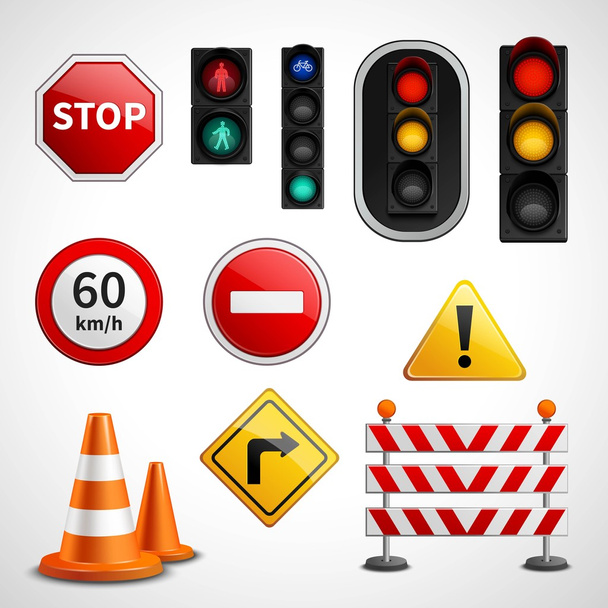 Traffic signs and lights pictograms collection - ベクター画像