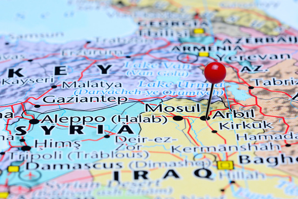 Arbil připnul na mapě Asie - Fotografie, Obrázek