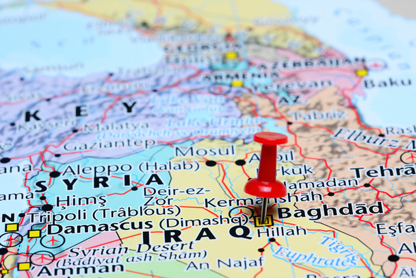 Bagdadzie przypięte na mapie Azji - Zdjęcie, obraz