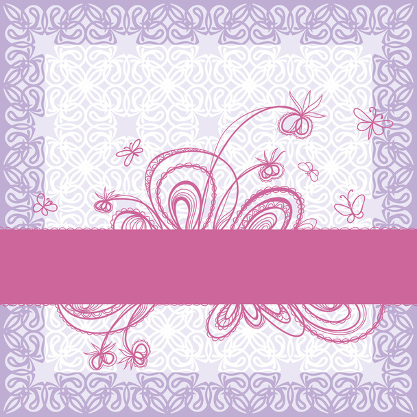 Pale lilac decorative background. Ribbon with floral decoration. - Vector, Imagen