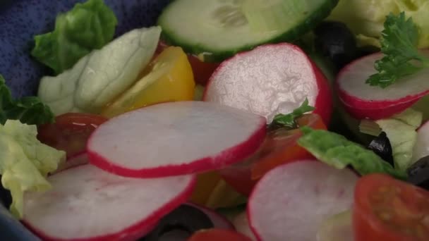 Salad with fresh vegetables, tasty food - 映像、動画