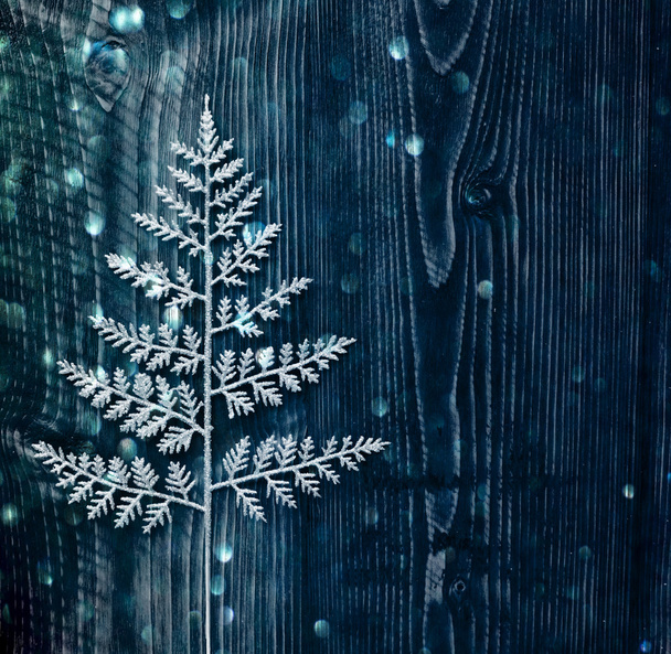 glowing christmas tree on wooden background - Photo, Image