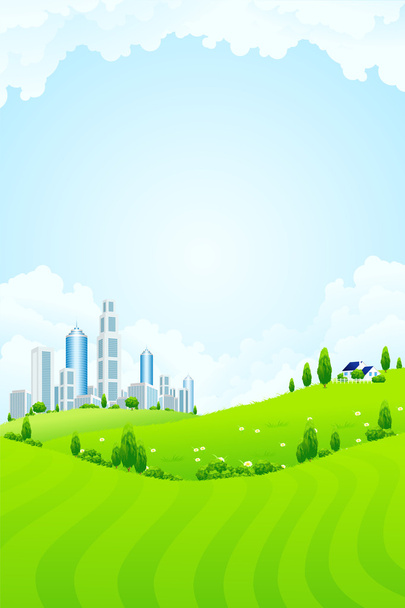 Green landscape with city - Vector, imagen