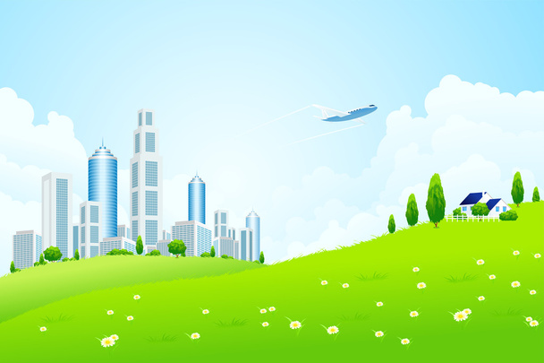 Green landscape with city - Vecteur, image