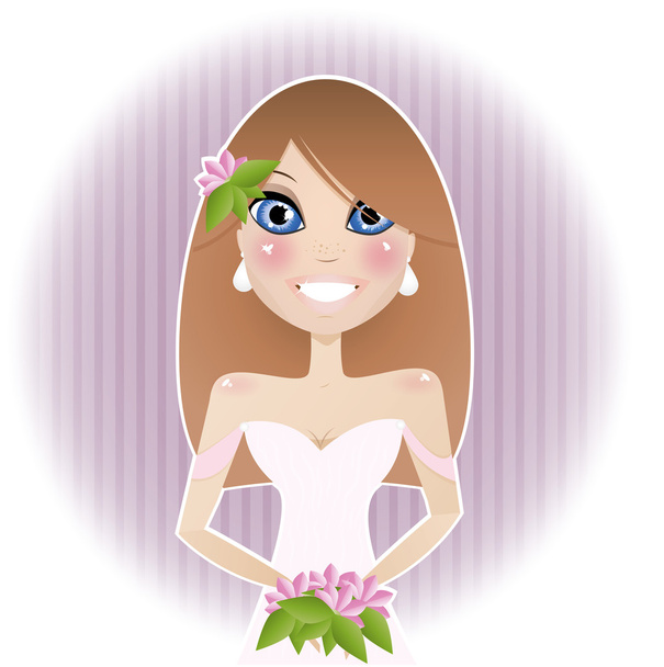 Pretty bride in pink wedding dress - Вектор,изображение