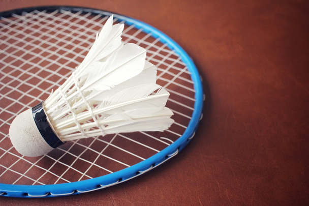 Shuttlecocks with badminton racket. - Zdjęcie, obraz