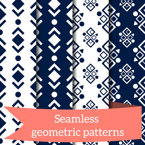 Different vector seamless patterns. Endless texture for wallpaper, fill, web page background, surface texture. Set of monochrome geometric ornament. - Vector, Image