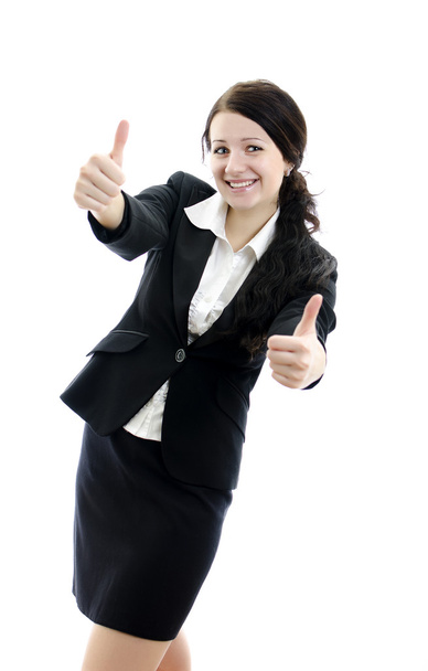 Portrait of a young attractive business woman with thumbs up gesture. Isola - Foto, immagini