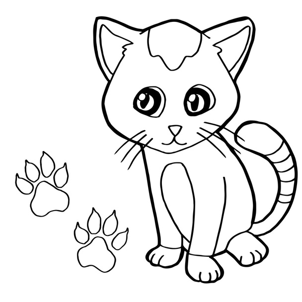 paw print with cat Coloring Page vector - Vector, Image