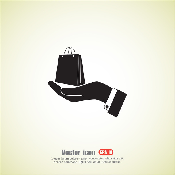 hand with shopping bag icon - Vector, Image