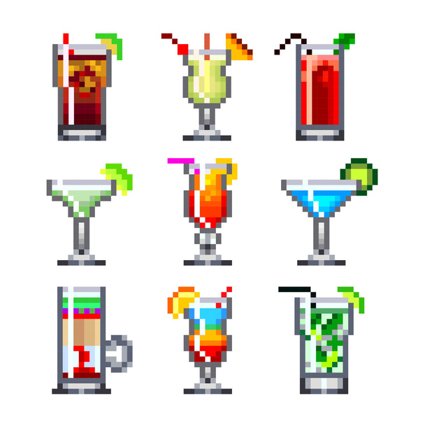 Pixel cocktails pour jeux icônes ensemble vectoriel
 - Vecteur, image
