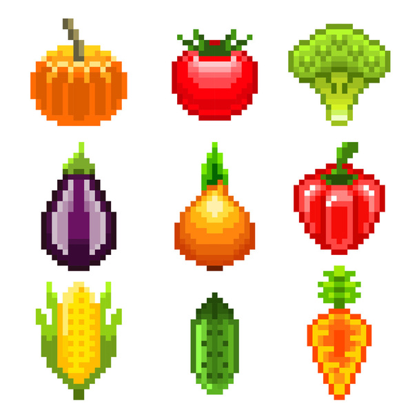 Pixel verduras para juegos iconos vector conjunto
 - Vector, Imagen