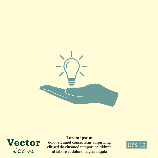 Mão com ícone de lâmpada
 - Vetor, Imagem
