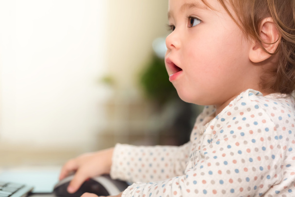 Little toddler girl using her computer - Φωτογραφία, εικόνα