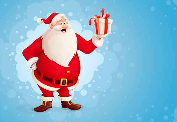 Merry Santa Claus houdt de gift van Kerstmis in vak - Vector, afbeelding