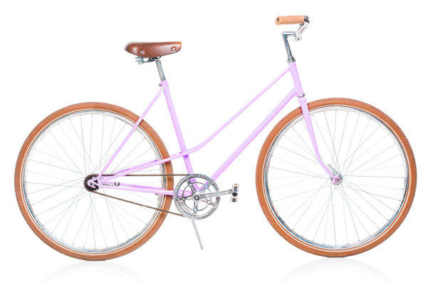 白で隔離スタイリッシュなレディース ピンク自転車 - 写真・画像