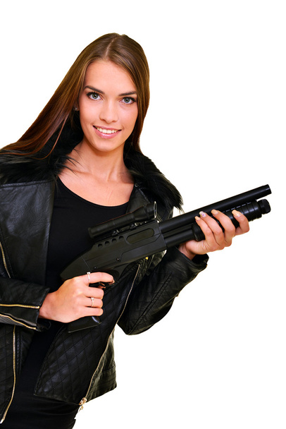Молода жінка з кулеметом
 - Фото, зображення