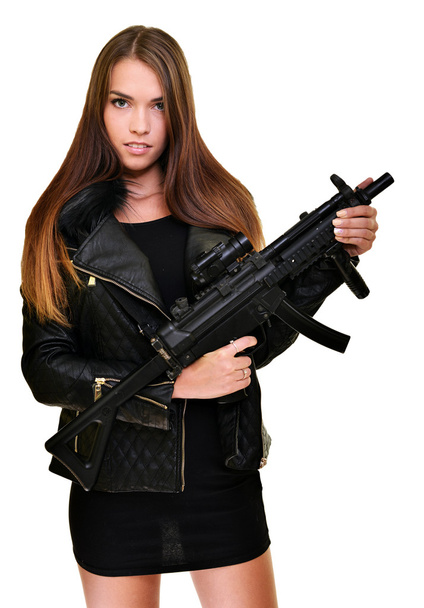 Jonge vrouw met tommy-gun - Foto, afbeelding