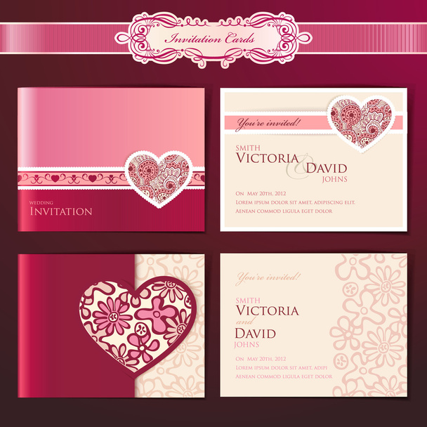 結婚式の招待カードのセット - ベクター画像