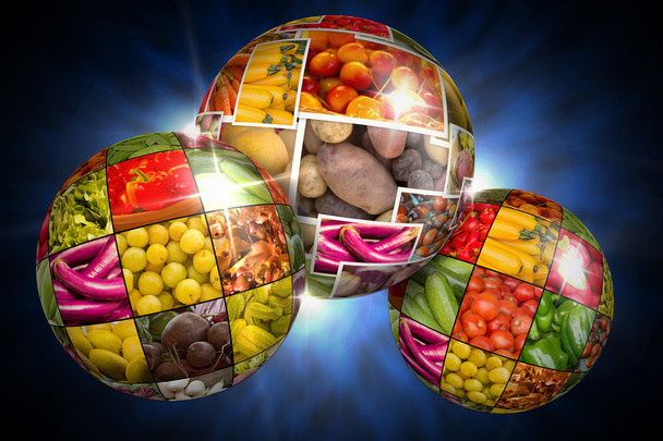 Fruits and Vegetables Collage Globe - Photo, Image