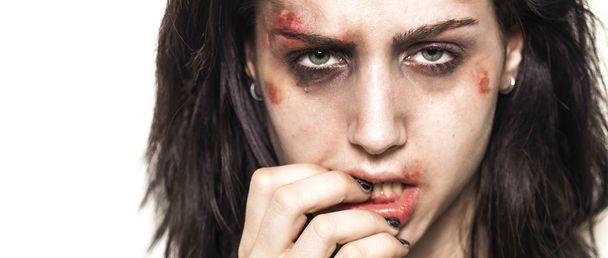 Beaten up girl with deep look letterbox - Foto, Imagen