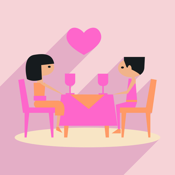 Plochá s ikonou stín a romantickou večeři mobilní aplikace - Vektor, obrázek