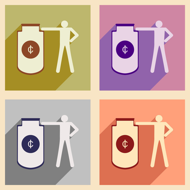 Flat with shadow concept icon man and purse for coins - Vector, Image