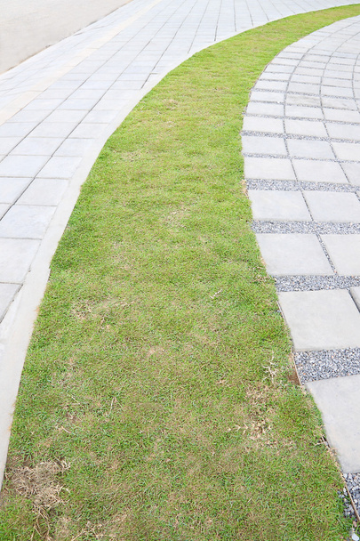 Grass path curve between cement block. - Photo, Image