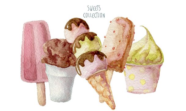 Watercolor ice creams - Photo, Image