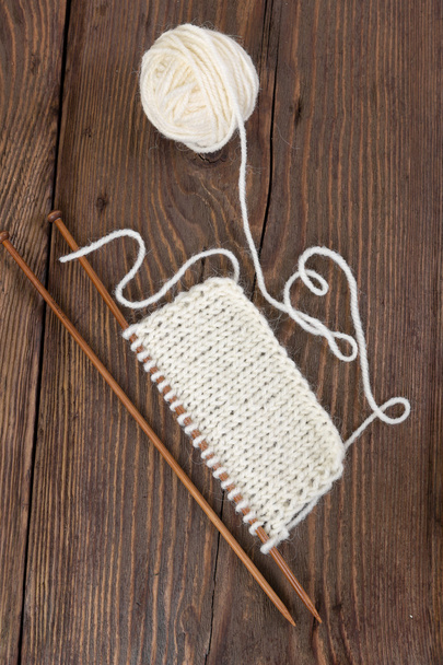 Sample of knitting from woolen yarn white color - Photo, Image