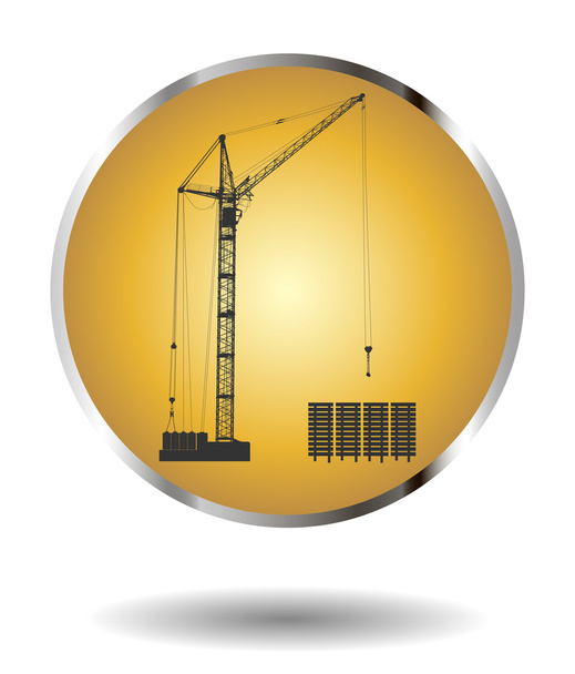 Vector golden icon with high detailed vector hoisting crane isolated on white with shadow. Vector illustration - Vektör, Görsel
