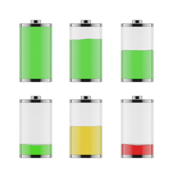 An illustration of the six batteries with different level of charge from low to full. On white background. - Valokuva, kuva