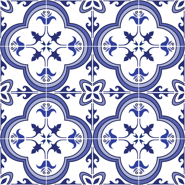 Seamless pattern. Traditional ornate portuguese tiles azulejos. Vector illustration. - Vector, Image