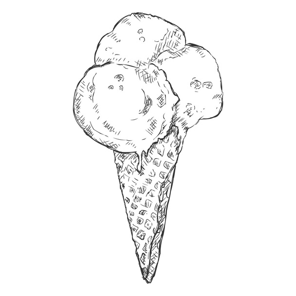 Single Sketch Ice Cream Cone - Wektor, obraz
