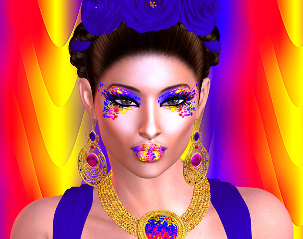 The Spirit of Frieda Kahlo, colorful beauty and fashion digital art. - Photo, Image