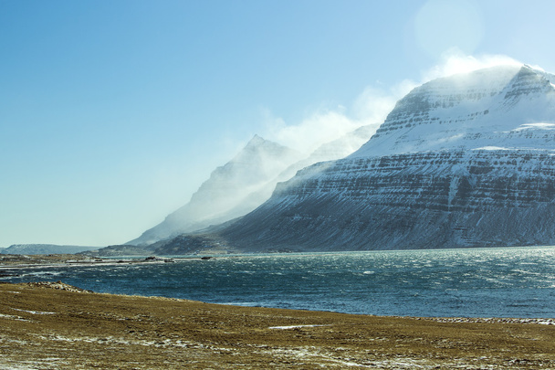 Snowy mountain landscape, East Iceland - Photo, Image