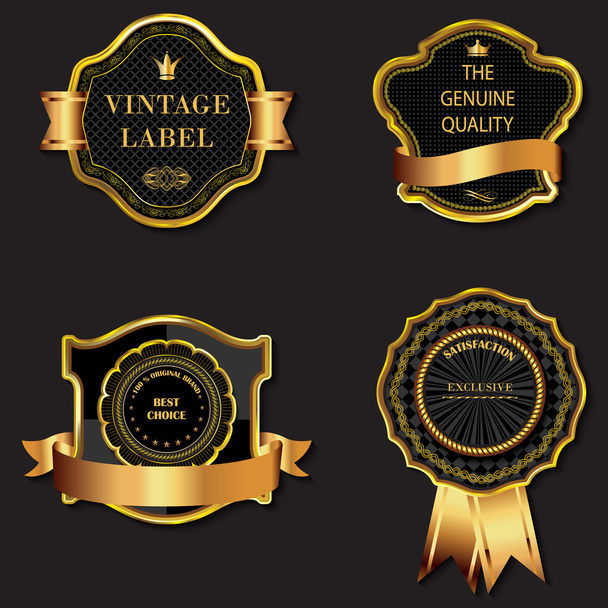 Set of golden decorative ornate black golden-framed labels. - Vektori, kuva