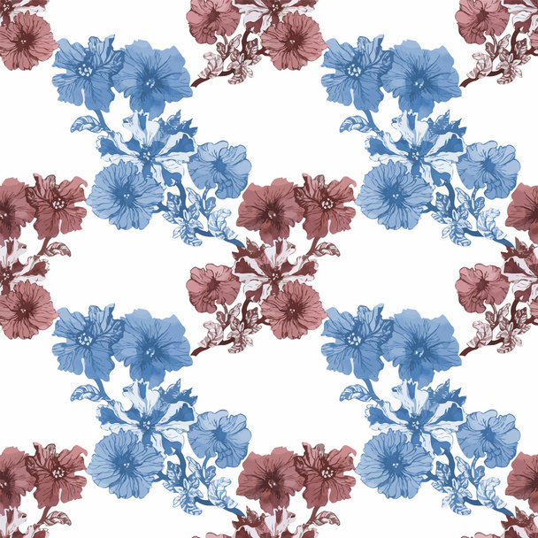 Seamless pattern with Beautiful flowers, Watercolor painting - Vector, imagen