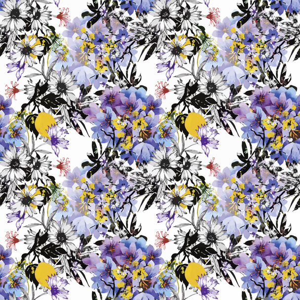 Seamless pattern with Beautiful flowers, Watercolor painting - Vector, Imagen