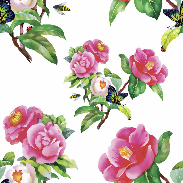 Бесшовный узор с красивыми цветами, акварелью
 - Вектор,изображение