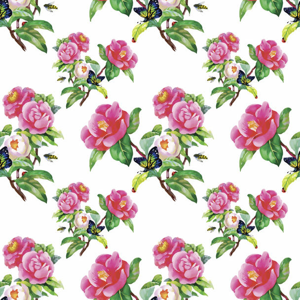Seamless pattern with Beautiful flowers, Watercolor painting - Vecteur, image