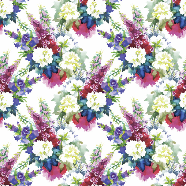 Seamless pattern with Beautiful flowers, Watercolor painting - Vector, imagen