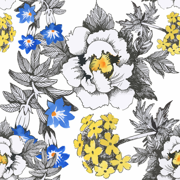 Seamless pattern with Beautiful flowers, Watercolor painting - Διάνυσμα, εικόνα