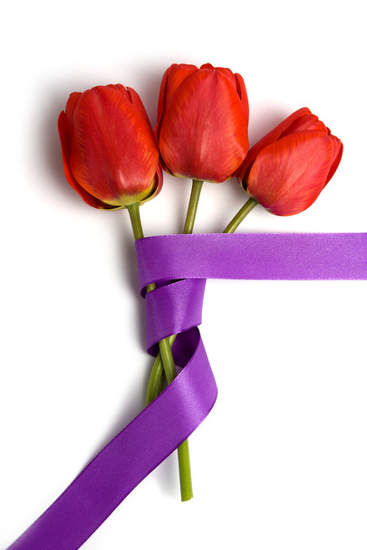 Red tulips with ribbon - Photo, image