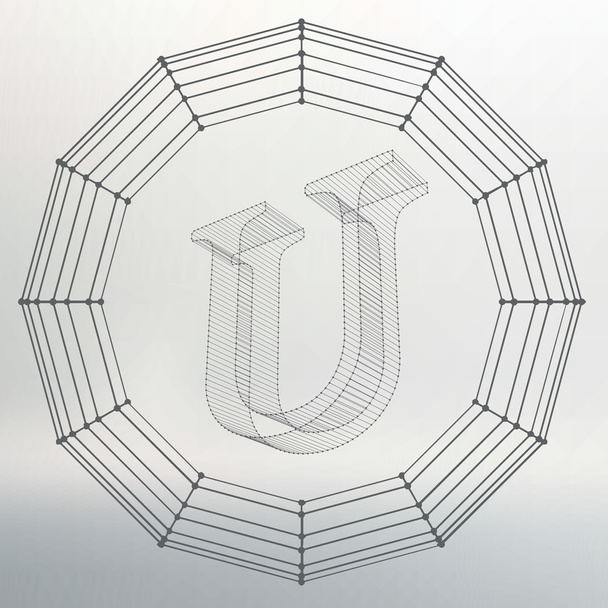 Vector illustration of letter U. Fonts of Mesh polygonal. Wire frame contour alphabets. Abstract creative concept vector logo. - Διάνυσμα, εικόνα
