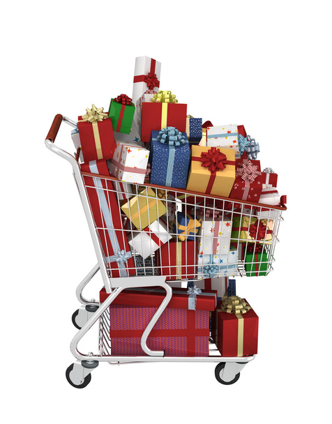 Shopping cart with gifts - Φωτογραφία, εικόνα