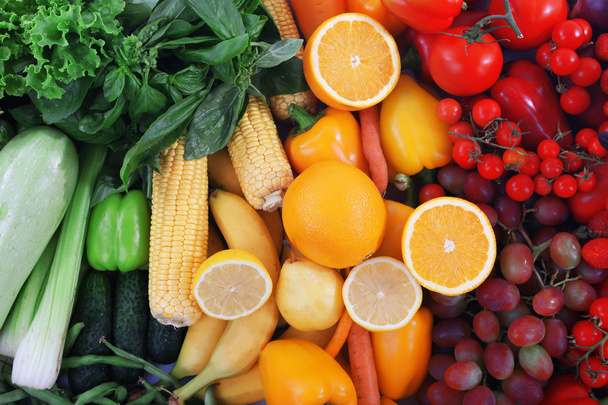 Fresh fruits and vegetables closeup - Photo, Image