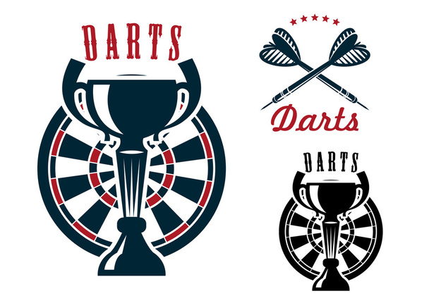 Darts symbols with dartboard and cup - Vector, Image